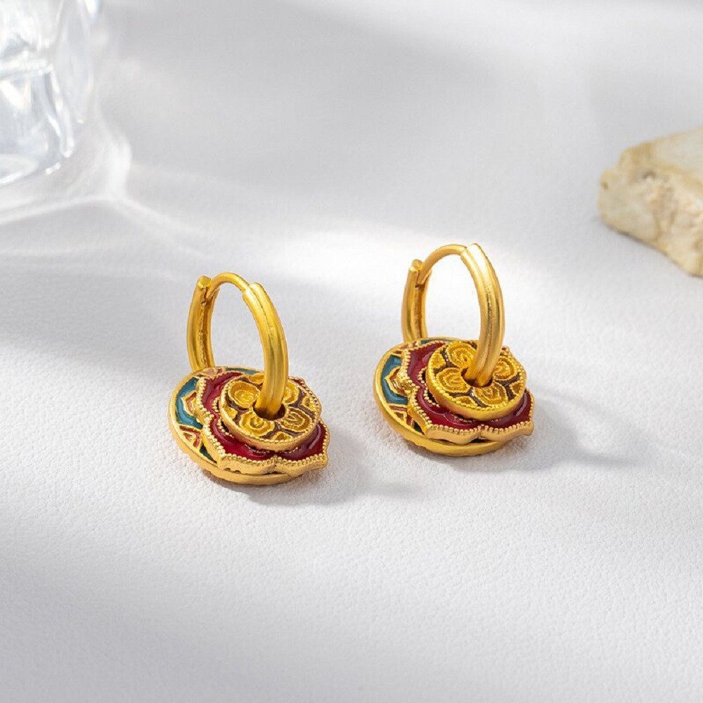 Abnehmbare Kupfer Ohrringe vergoldet Damen – Emaille Design
