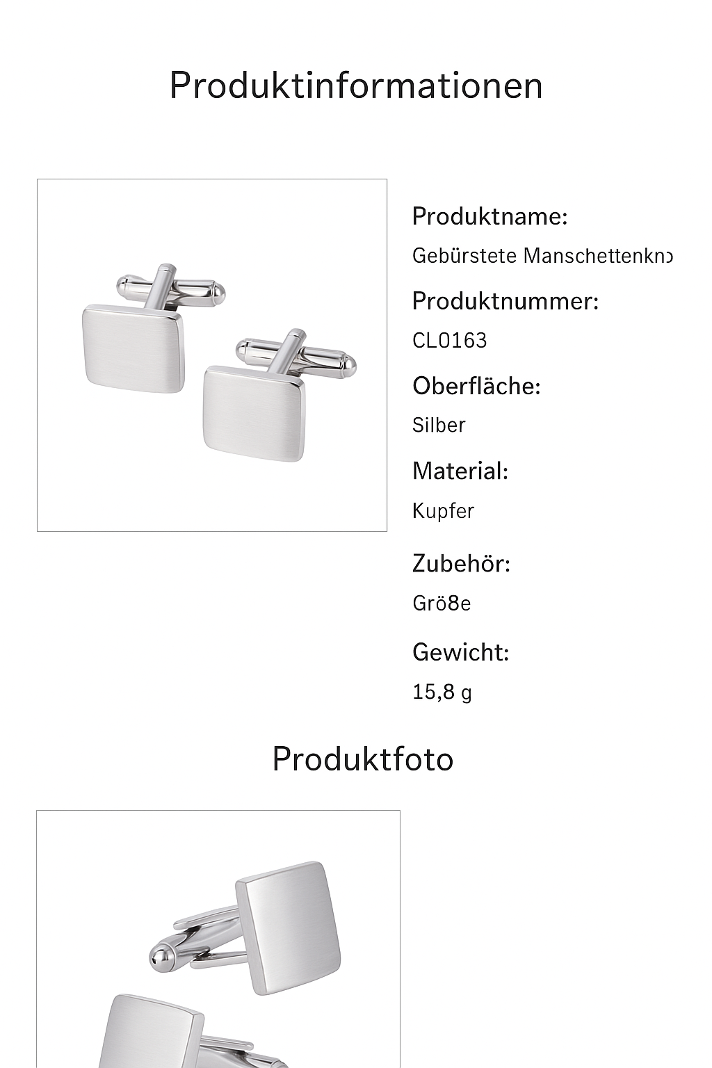 Manschettenknöpfe Quadratisches Design, Edelstahl in Silber/Gold, Glänzend poliert