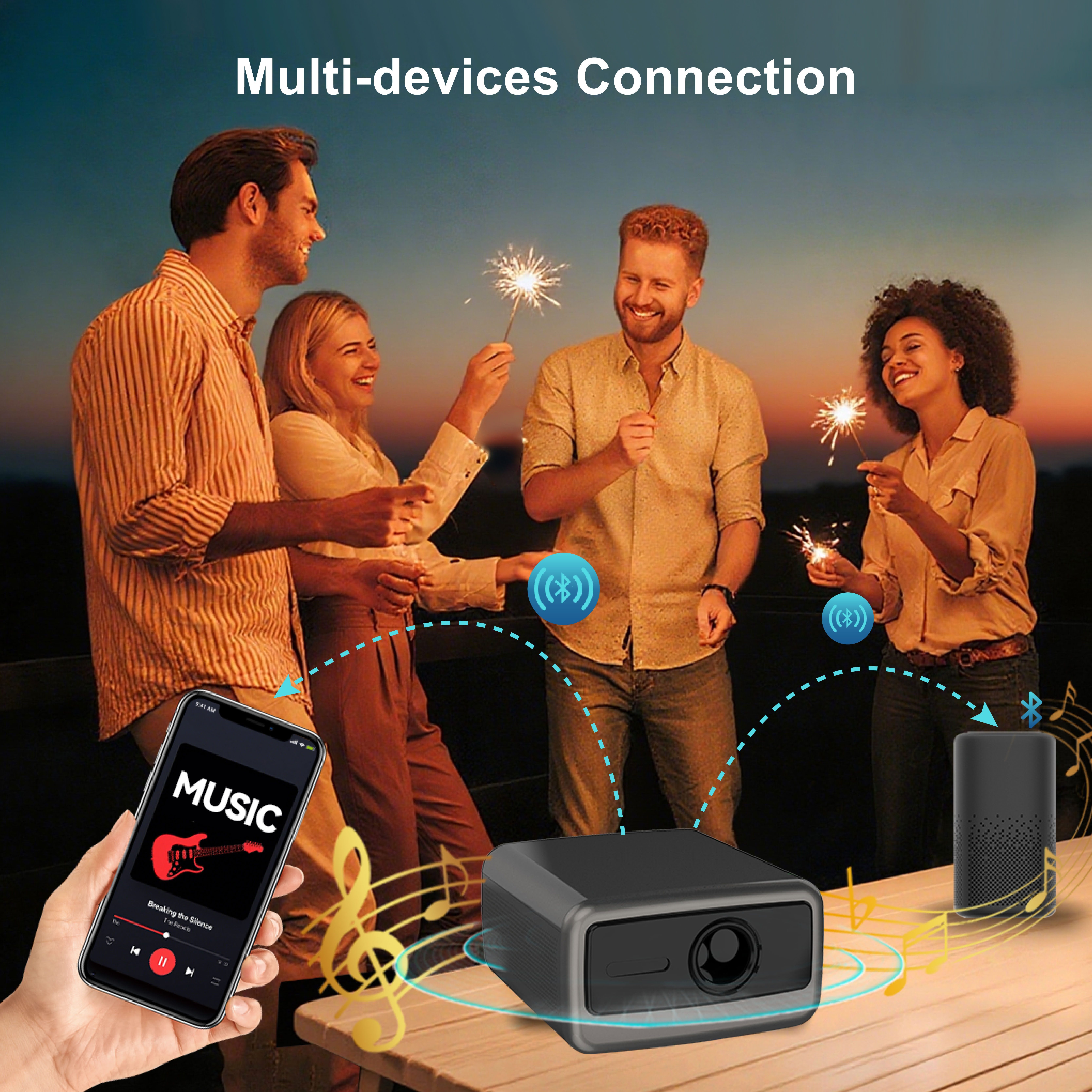 Full HD Smart Beamer mit Android 11, 1100 ANSI, Full HD 1080P, Auto-Fokus, Wi-Fi 6, Bluetooth 5.0, bis 200 Zoll