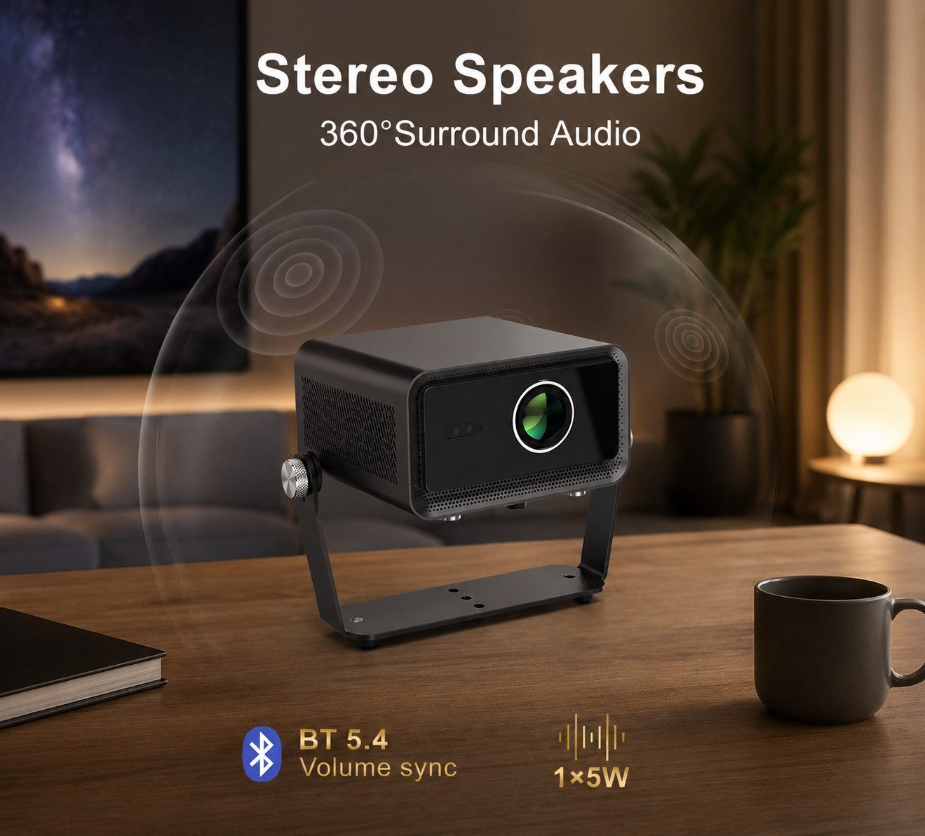 Full HD Beamer 1080P mit 800 ANSI Lumen, Autofokus, Keystone-Korrektur, bis 200 Zoll, 2× HDMI/2× USB, Weiß/Schwarz