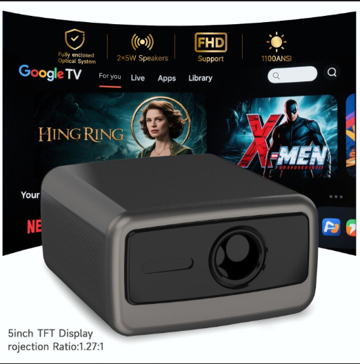 Full HD Smart Beamer mit Android 11, 1100 ANSI, Full HD 1080P, Auto-Fokus, Wi-Fi 6, Bluetooth 5.0, bis 200 Zoll