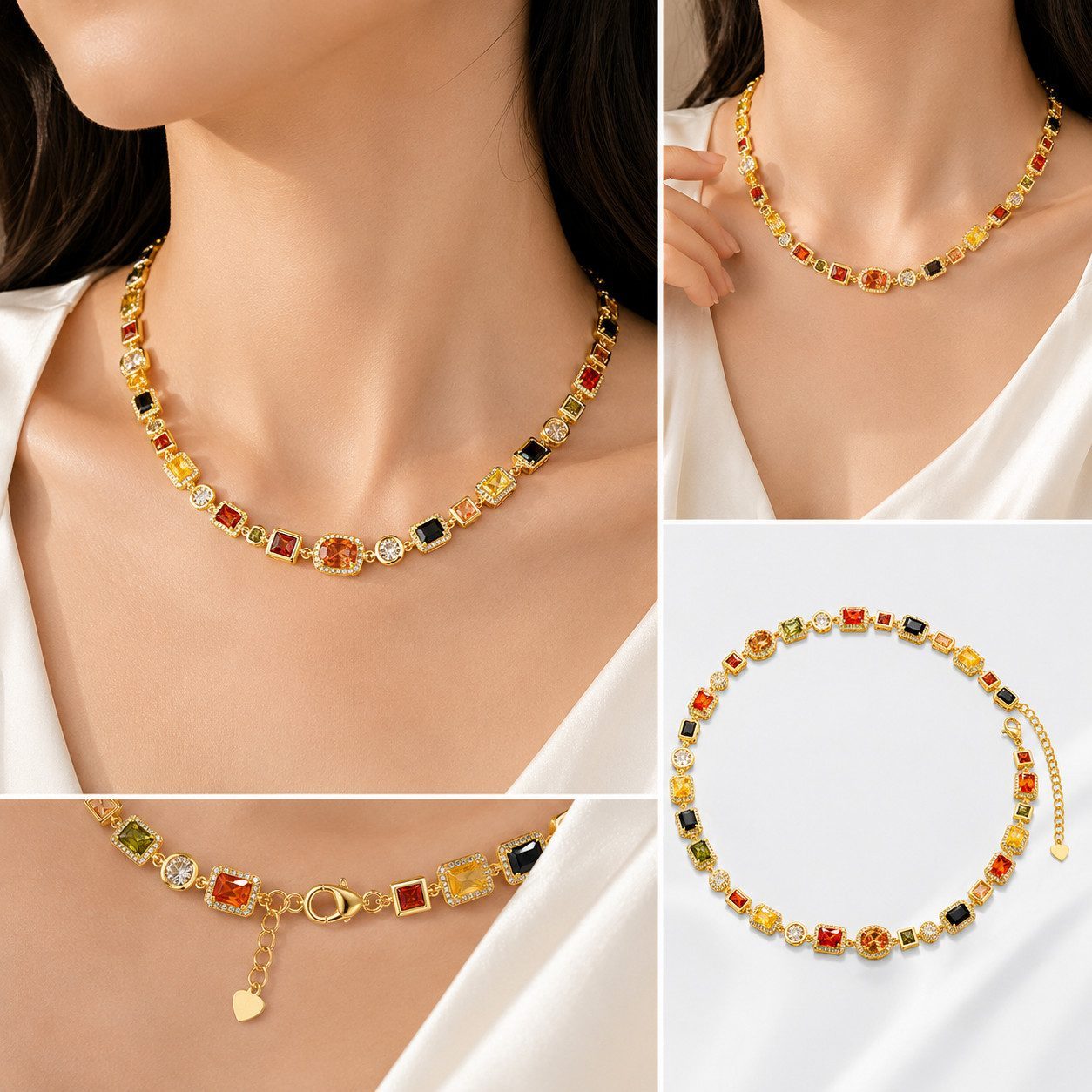 Perlenkette Damen mit Natursteinperlen – Vergoldete Halskette, verstellbar, filigraner Schmuck für Alltag & Anlass