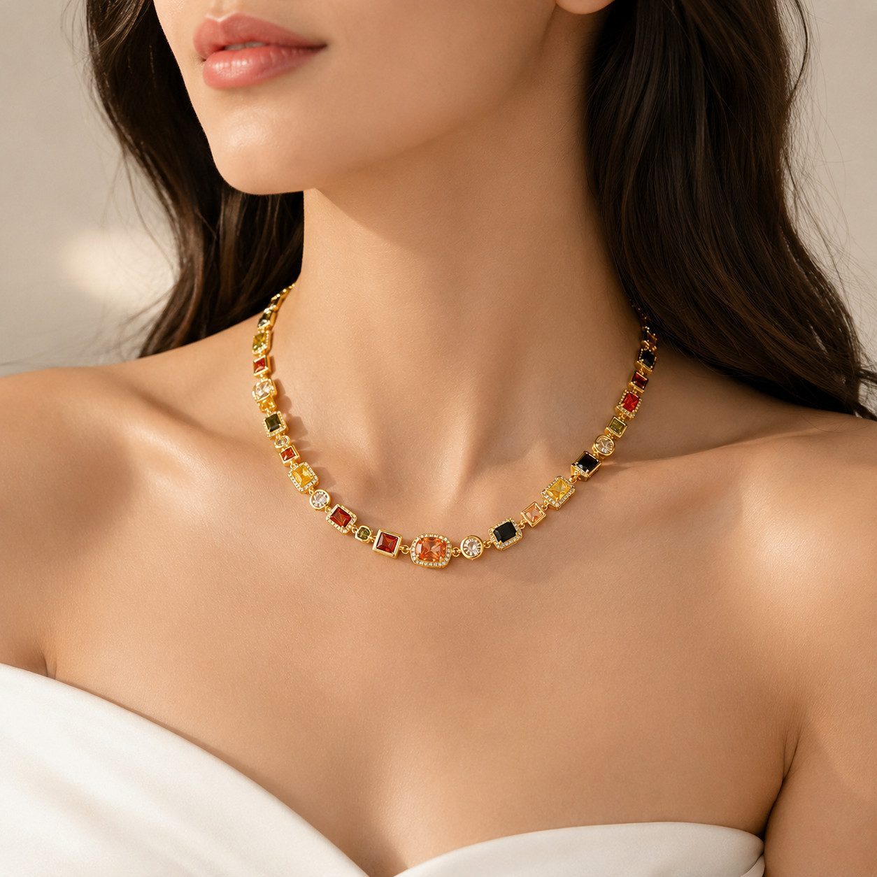 Perlenkette Damen mit Natursteinperlen – Vergoldete Halskette, verstellbar, filigraner Schmuck für Alltag & Anlass
