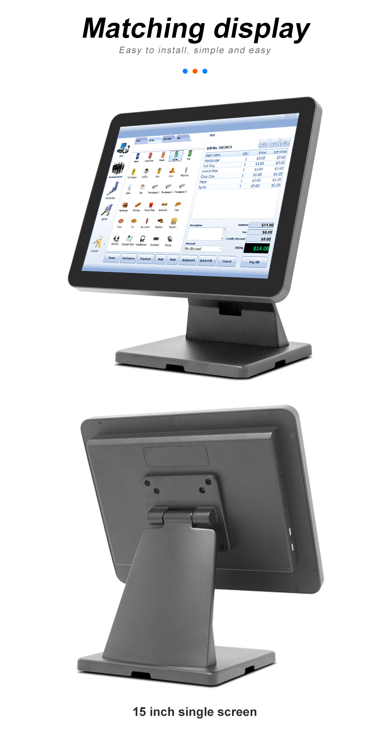 POS Monitor Stand Matching Display 15 Inch Single Screen