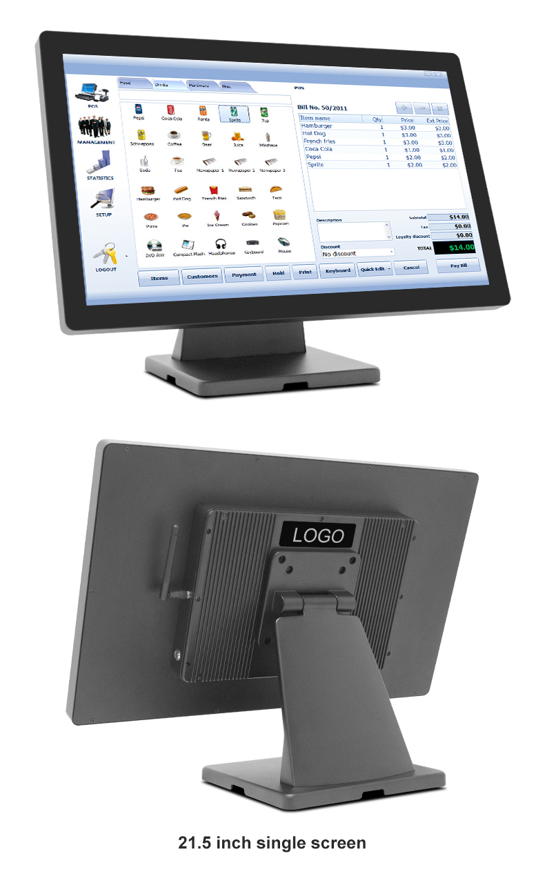 POS Monitor Stand Matching Display 21.5 Inch Single Screen
