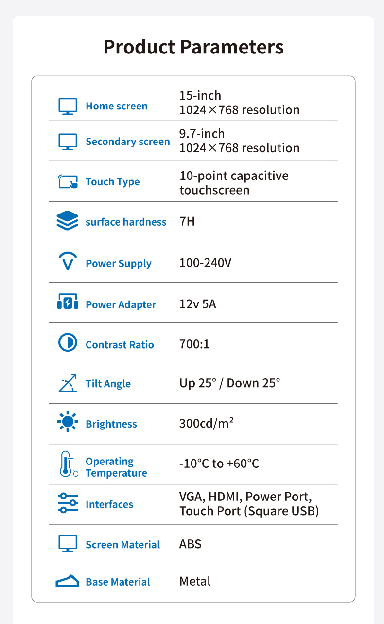 15.6 Inch Dual Screen POS Terminal Product Parameters Specification