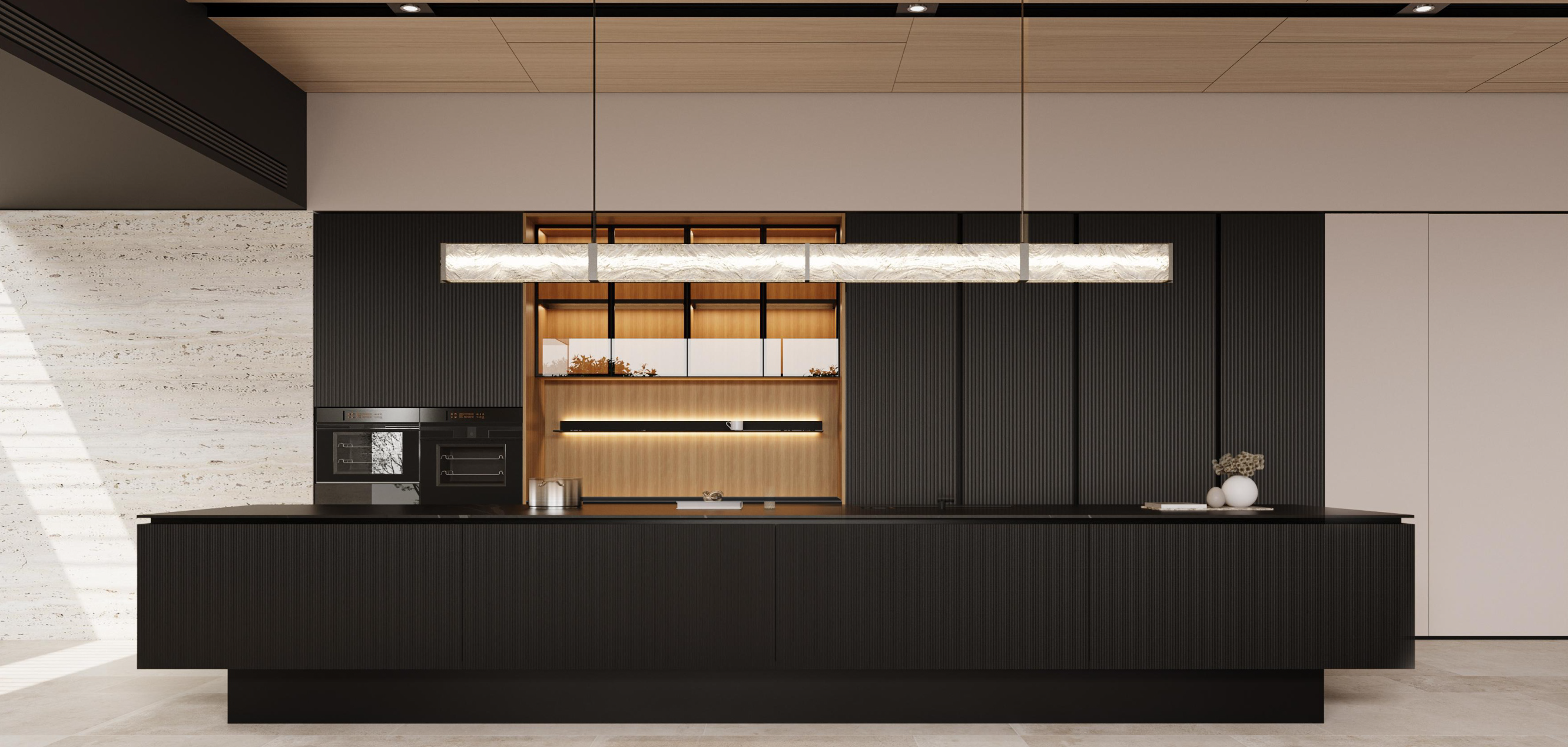 Minimalist Midnight Black Vertical-Ribbed Aluminum Cabinet