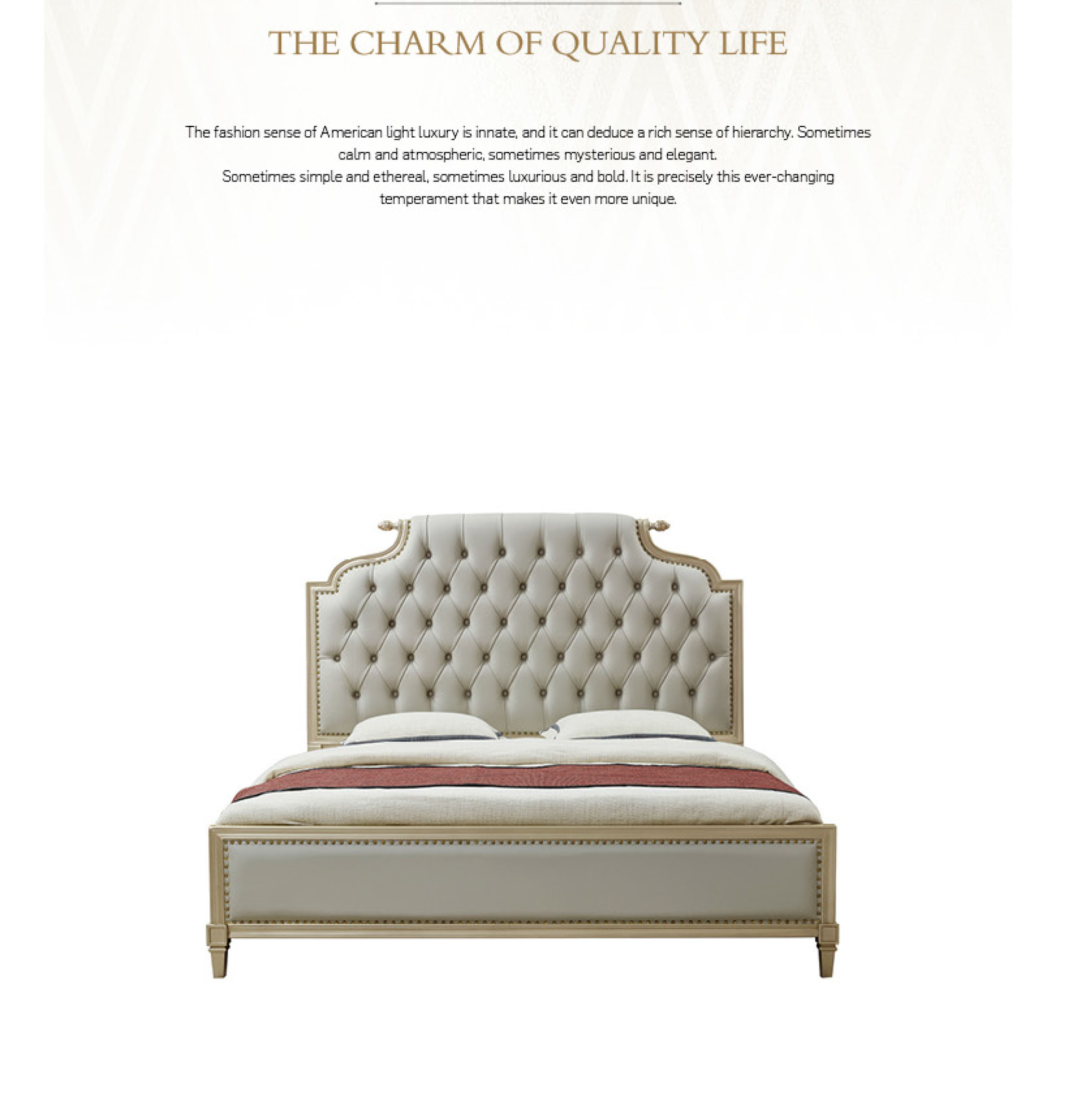 Luxury Tufted Leather and Solid Wood Bedroom Set