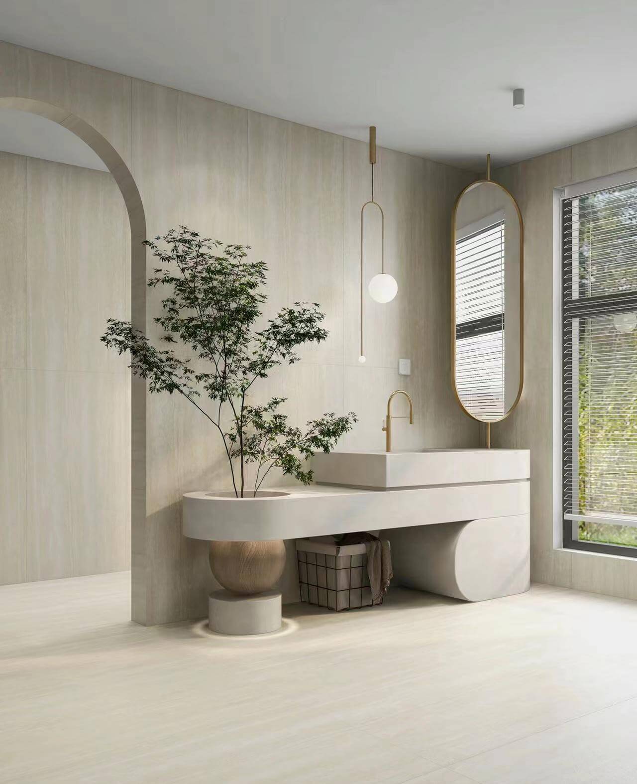 Beige Vertical Striped Rustic Tile