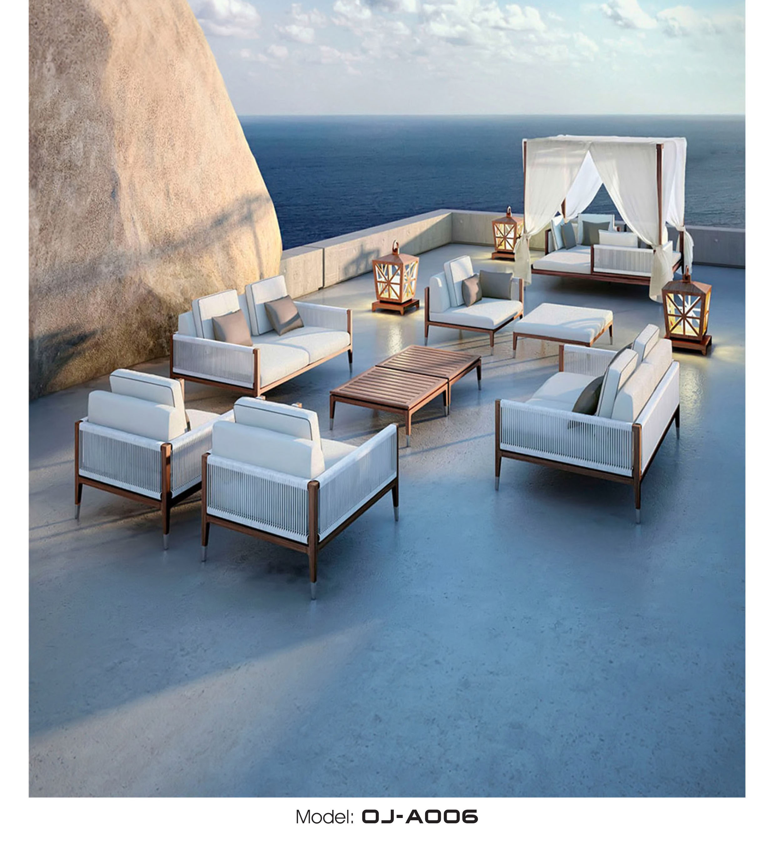 Nordic Style Outdoor Rattan Rope Wooden Patio Set