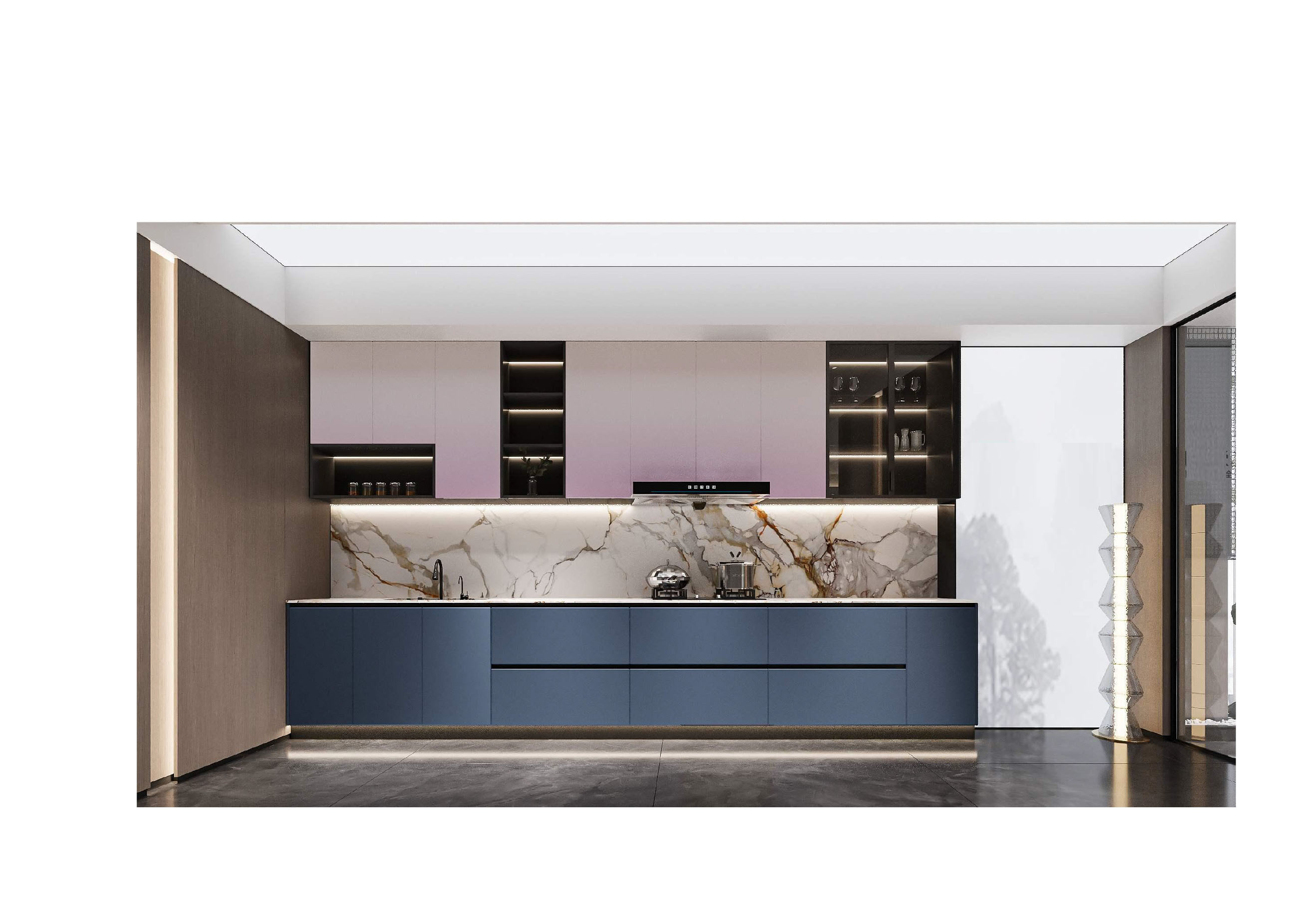 Casual Peacock Blue Wooden Kitchen Cabinet