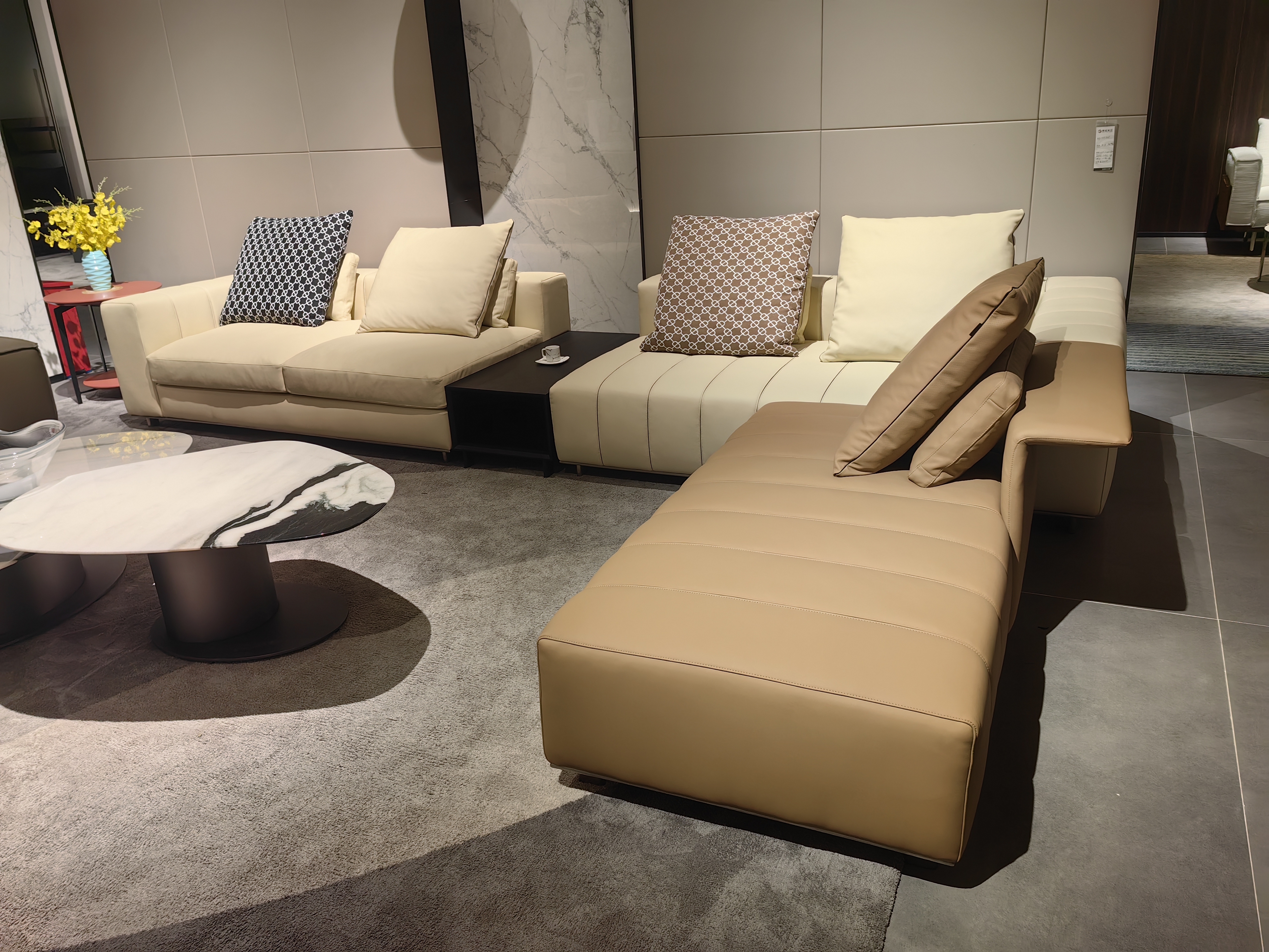 Modern Genuine Leather Piano Key Corner Sofa