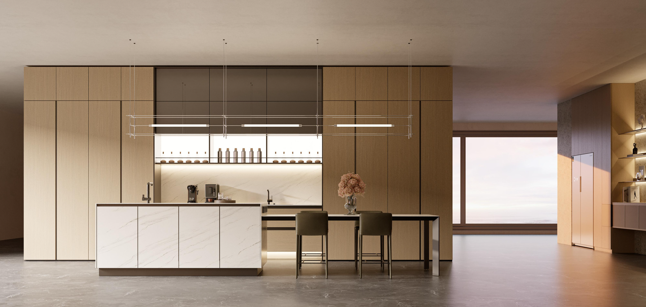 Simple Oatmeal-Colored Aluminum Cabinets