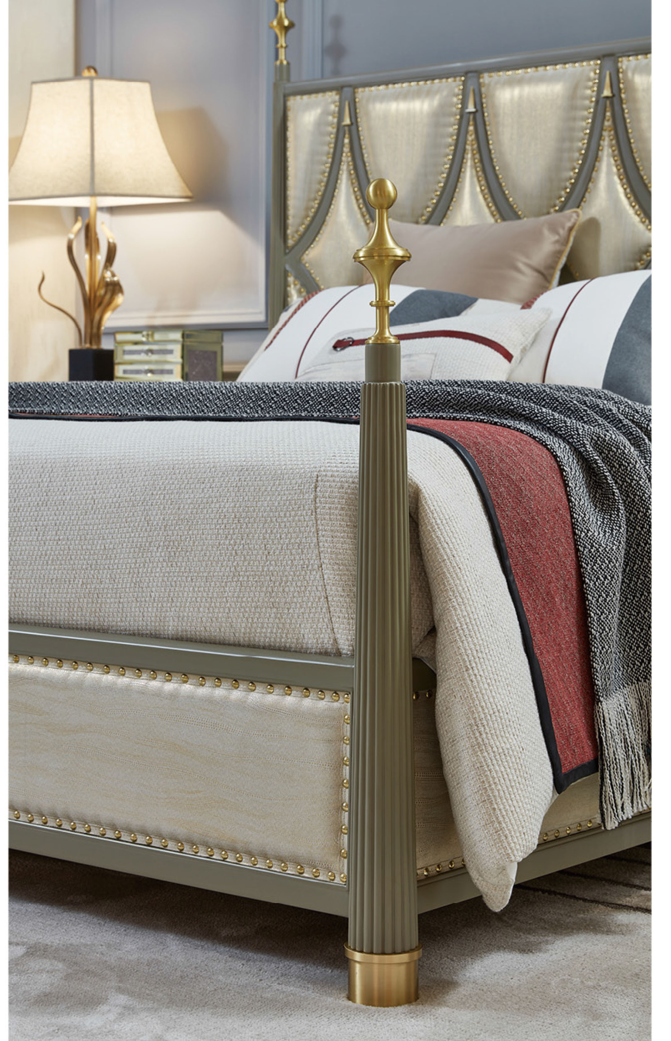 Luxury Seine Light Leather and Solid Wood Bed Set