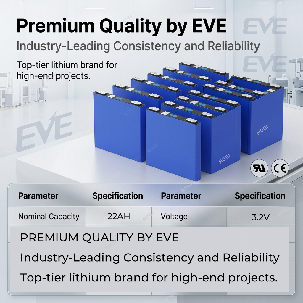 EVE LF22K 3.2V 22Ah High Rate LiFePO4 Prismatic Cell 20C Peak Discharge 4C Continuous Grade A LFP Battery Cell,NOGIPower ,EVE LF22K 3.2V 22Ah High Rate LiFePO4 Prismatic Cell 20C Peak Discharge 4C Continuous Grade A LFP Battery Cell