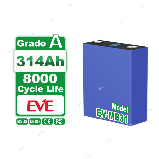 EVE MB31 LiFePO4 Battery Cell 3.2V 314Ah Grade A 8000+ Cycles Lithium Iron Phosphate Prismatic Cell,NOGIPower ,EVE MB31 LiFePO4 Battery Cell 3.2V 314Ah Grade A 8000+ Cycles Lithium Iron Phosphate Prismatic Cell
