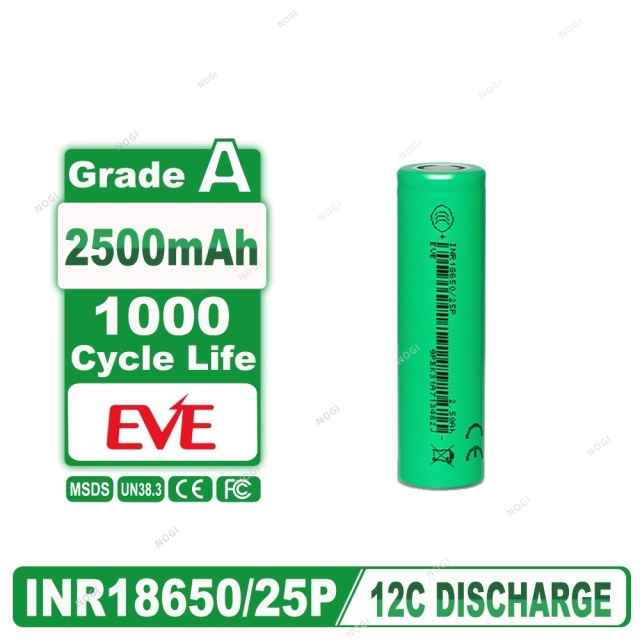 EVE INR18650/25P 3.6V 2500mAh 30A High Power Lithium Ion Cell,NOGIPower ,EVE INR18650/25P 3.6V 2500mAh 30A High Power Lithium Ion Cell