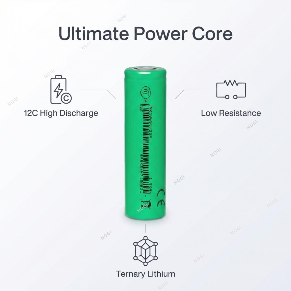 EVE INR18650/25P 3.6V 2500mAh 30A High Power Lithium Ion Cell,NOGIPower ,EVE INR18650/25P 3.6V 2500mAh 30A High Power Lithium Ion Cell