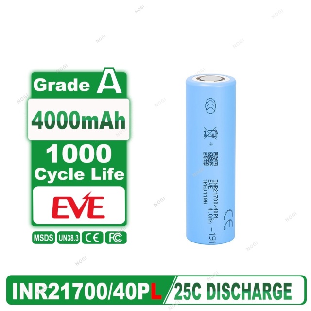 EVE INR21700/40PL 21700 Full Tab Battery 3.6V 4000mAh 223Wh/kg -40℃ Discharge for E-Scooter E-Bike Portable Energy Storage,NOGIPower ,EVE INR21700/40PL 21700 Full Tab Battery 3.6V 4000mAh 223Wh/kg -40℃ Discharge for E-Scooter E-Bike Portable Energy Storage
