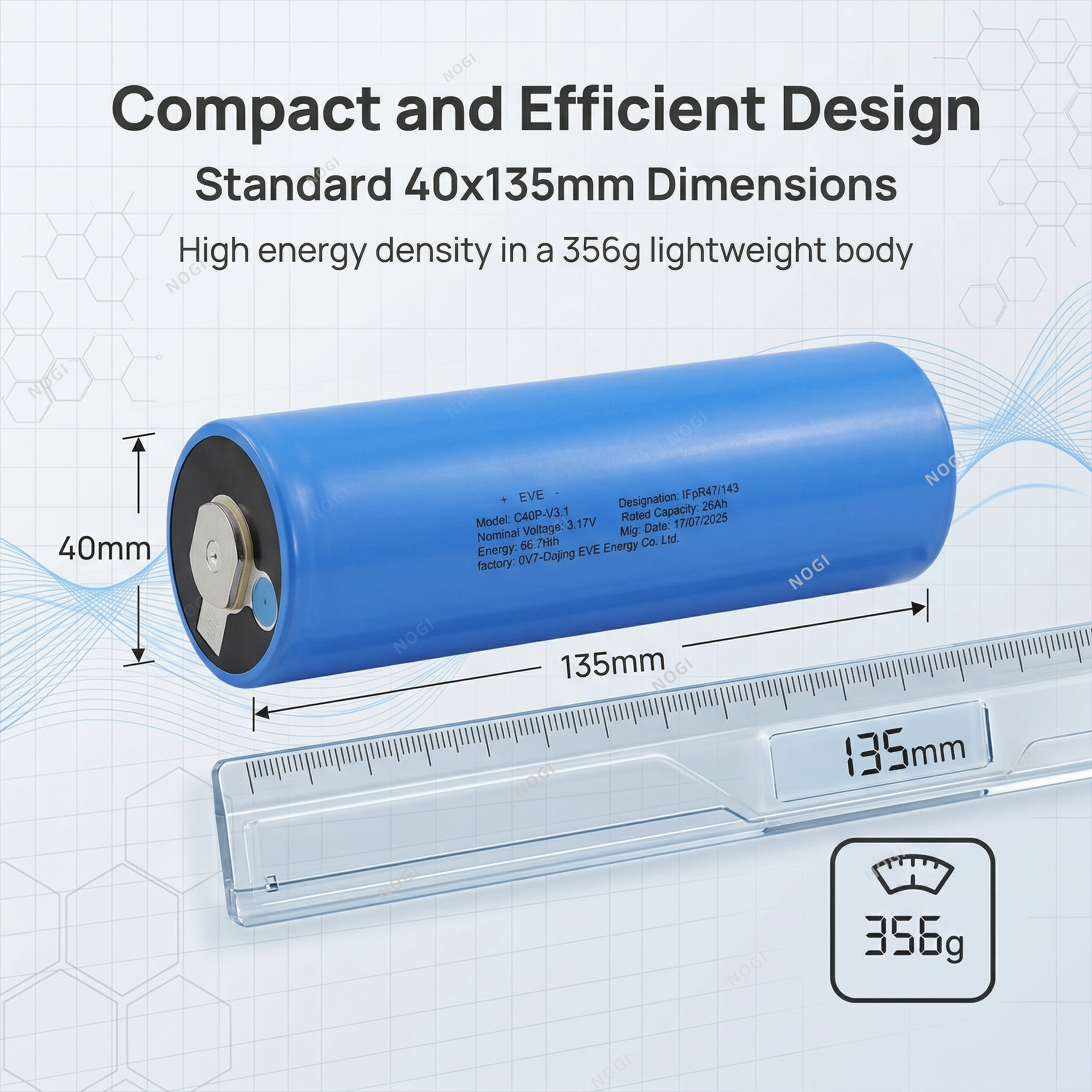 EVE C40 20Ah LiFePO4 Cell – 2000+ Cycles & Ultra Safety for ESS & Long‑Term Power,NOGIPower ,EVE C40 20Ah LiFePO4 Cell – 2000+ Cycles & Ultra Safety for ESS & Long‑Term Power