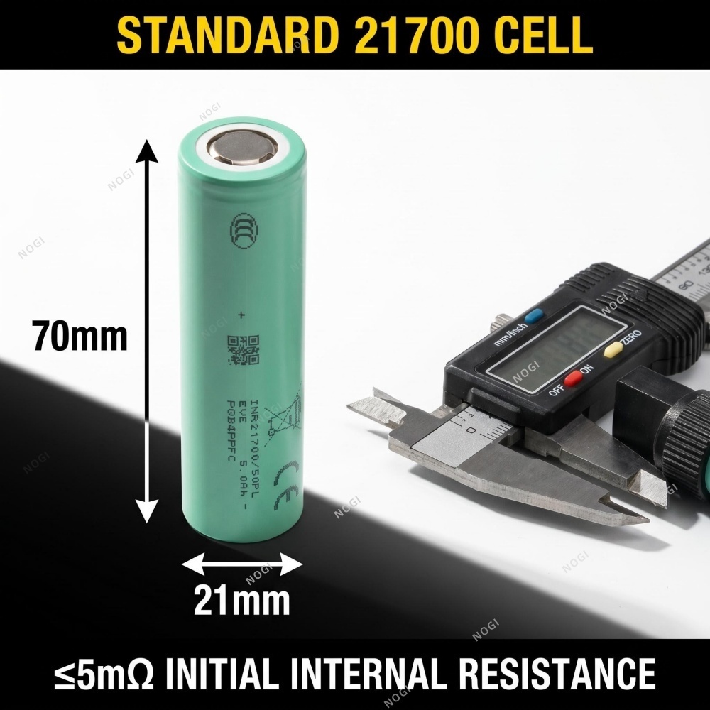 EVE INR21700‑50PL tabless 21700 Cell with 25C Continuous Discharge 3.7V 5000mAh for High‑Power Applications,NOGIPower ,EVE INR21700‑50PL tabless 21700 Cell with 25C Continuous Discharge 3.7V 5000mAh for High‑Power Applications