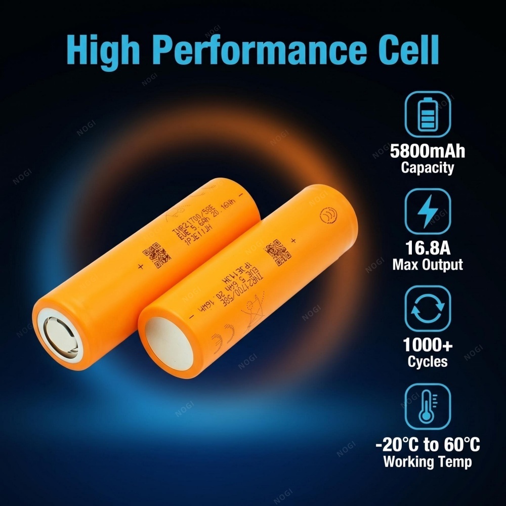 EVE INR21700/58E 3.6V 5700mAh High‑Energy 21700 Cell for Long‑Range E‑Mobility & Portable Power,NOGIPower ,EVE INR21700/58E 3.6V 5700mAh High‑Energy 21700 Cell for Long‑Range E‑Mobility & Portable Power