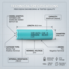Samsung INR18650-20R 18650 2000mAh| 22A High Discharge Safe 18650 Cell for Power Tools & EV,NOGIPower ,Samsung INR18650-20R 18650 2000mAh| 22A High Discharge Safe 18650 Cell for Power Tools & EV