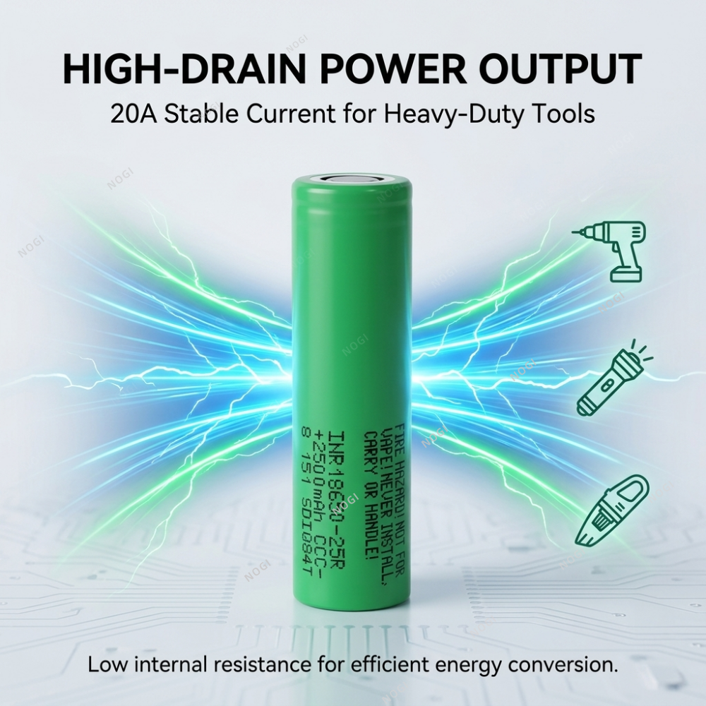Peak 12C high C-Rate 18650 Cell | Samsung INR18650-25R 20A Continuous Discharge 3.7V 2500mAh 18650 cell,NOGIPower ,Peak 12C high C-Rate 18650 Cell | Samsung INR18650-25R 20A Continuous Discharge 3.7V 2500mAh 18650 cell