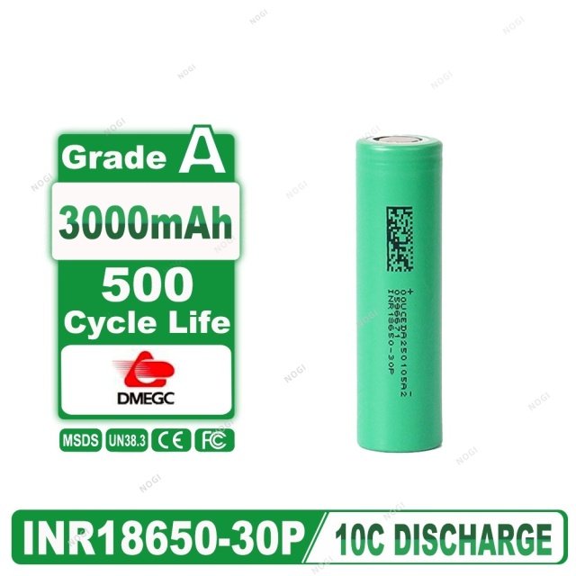 DMEGC INR18650-30P 18650 Battery Cell 3000mAh 3.7V 6C Continuous Discharge 2C Charge High Performance Li-ion Cell for Electric Scooters,NOGIPower ,DMEGC INR18650-30P 18650 Battery Cell 3000mAh 3.7V 6C Continuous Discharge 2C Charge High Performance Li-ion Cell for Electric Scooters