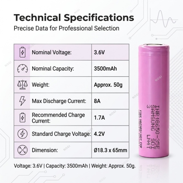 3500mAh High Capacity 18650 Battery | Samsung INR18650-35E for Long Runtime,NOGIPower ,3500mAh High Capacity 18650 Battery | Samsung INR18650-35E for Long Runtime