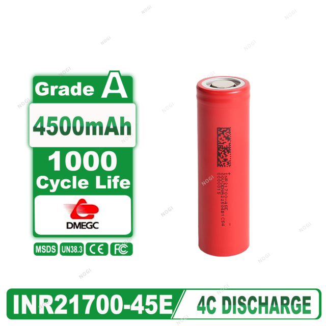 Original DMEGC INR21700-45E 21700 Lithium-ion Cell 4500mAh 3.7V 3C High Rate 1000 Cycles Safe Rechargeable Battery for E-vehicles Industrial Equipment,NOGIPower ,Original DMEGC INR21700-45E 21700 Lithium-ion Cell 4500mAh 3.7V 3C High Rate 1000 Cycles Safe Rechargeable Battery for E-vehicles Industrial Equipment