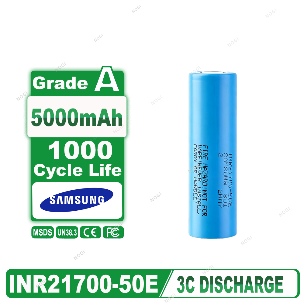 Long Cycle Life 21700 Rechargeable Battery | Samsung INR21700-50E 3.7V 5000mah 21700 cell for Daily Use,NOGIPower ,Long Cycle Life 21700 Rechargeable Battery | Samsung INR21700-50E 3.7V 5000mah 21700 cell for Daily Use