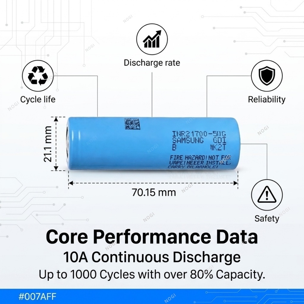 3.7V 5000mAh High Capacity 21700 Cell | Samsung 50GB 15A Max Discharge,NOGIPower ,3.7V 5000mAh High Capacity 21700 Cell | Samsung 50GB 15A Max Discharge