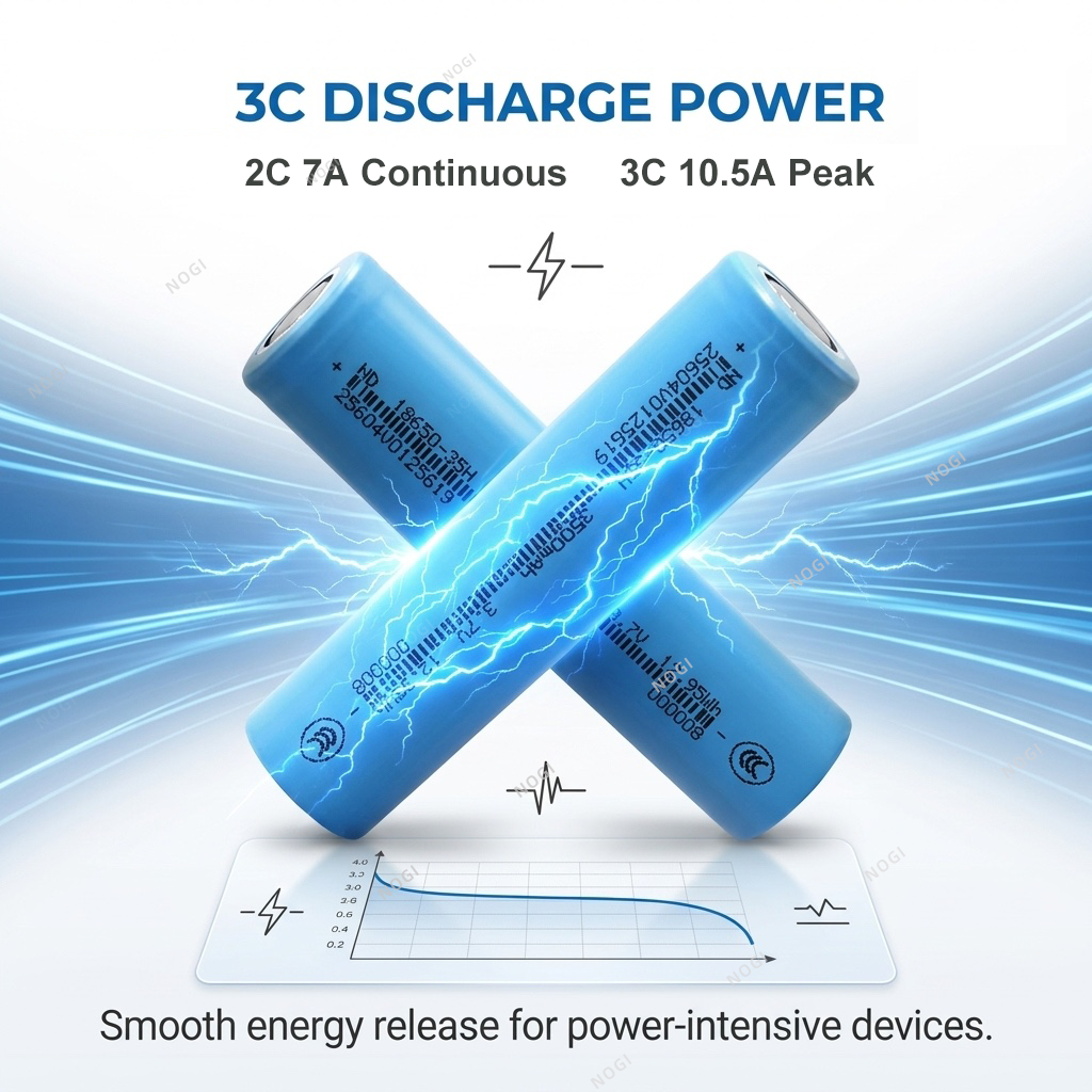 Budget-Friendly ND18650-35H 3.7V 3500mAh Flat Top 2C High Rate Li-ion Battery for Industrial Equipment,NOGIPower ,Budget-Friendly ND18650-35H 3.7V 3500mAh Flat Top 2C High Rate Li-ion Battery for Industrial Equipment