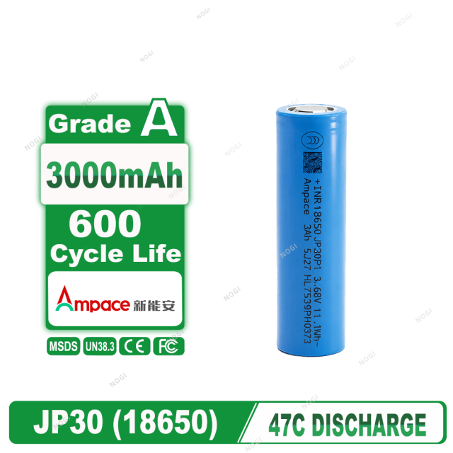 Ampace INR18650-JP30P1 3000mAh 3.7V Full Tab High Rate Li-ion Battery Cell,NOGIPower ,Ampace INR18650-JP30P1 3000mAh 3.7V Full Tab High Rate Li-ion Battery Cell