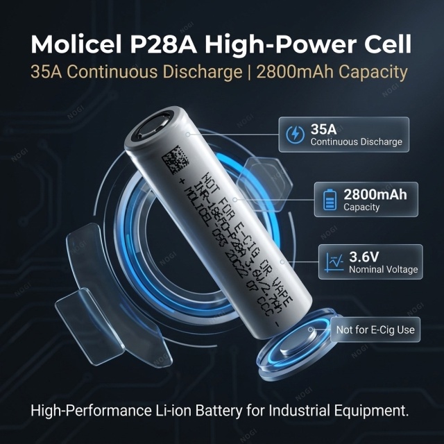 Genuine Molicel 18650 Battery INR18650-P28A 3.6V 2800mAh High Rate Li-ion Cell – 35A Discharge & Wide Temp Range,NOGIPower ,Genuine Molicel 18650 Battery INR18650-P28A 3.6V 2800mAh High Rate Li-ion Cell – 35A Discharge & Wide Temp Range