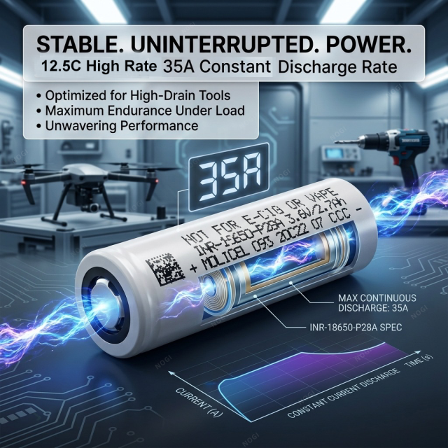 Genuine Molicel 18650 Battery INR18650-P28A 3.6V 2800mAh High Rate Li-ion Cell – 35A Discharge & Wide Temp Range,NOGIPower ,Genuine Molicel 18650 Battery INR18650-P28A 3.6V 2800mAh High Rate Li-ion Cell – 35A Discharge & Wide Temp Range
