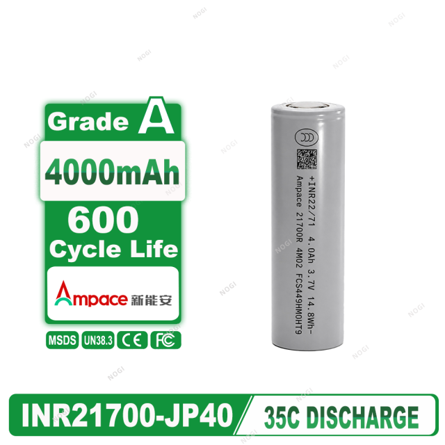 Full Tab Design High Rate Ampace INR21700A 3.7V 4000mAh Rechargeable Cell,NOGIPower ,Full Tab Design High Rate Ampace INR21700A 3.7V 4000mAh Rechargeable Cell