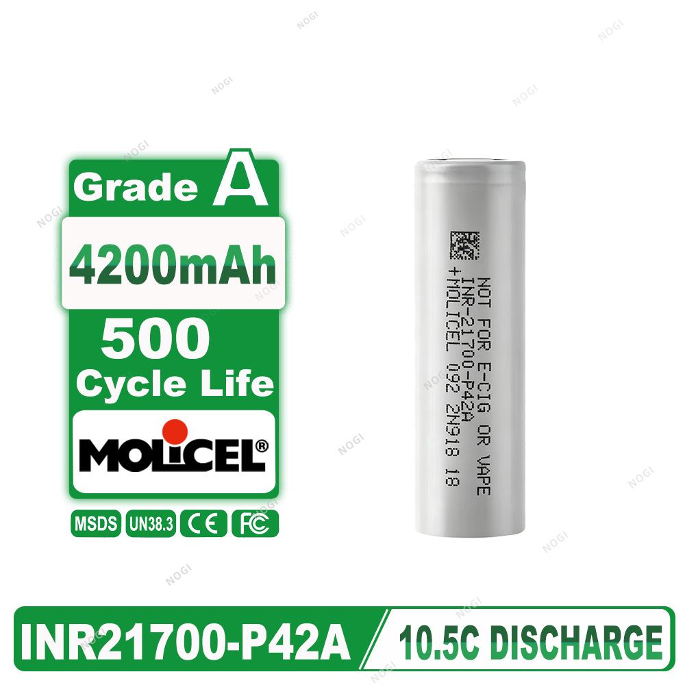 Molicel INR21700‑P42A 4200mAh 45A High Drain Li‑ion Battery 3.7V 21700 battery cell for Power Tools & EV,NOGIPower ,Molicel INR21700‑P42A 4200mAh 45A High Drain Li‑ion Battery 3.7V 21700 battery cell for Power Tools & EV