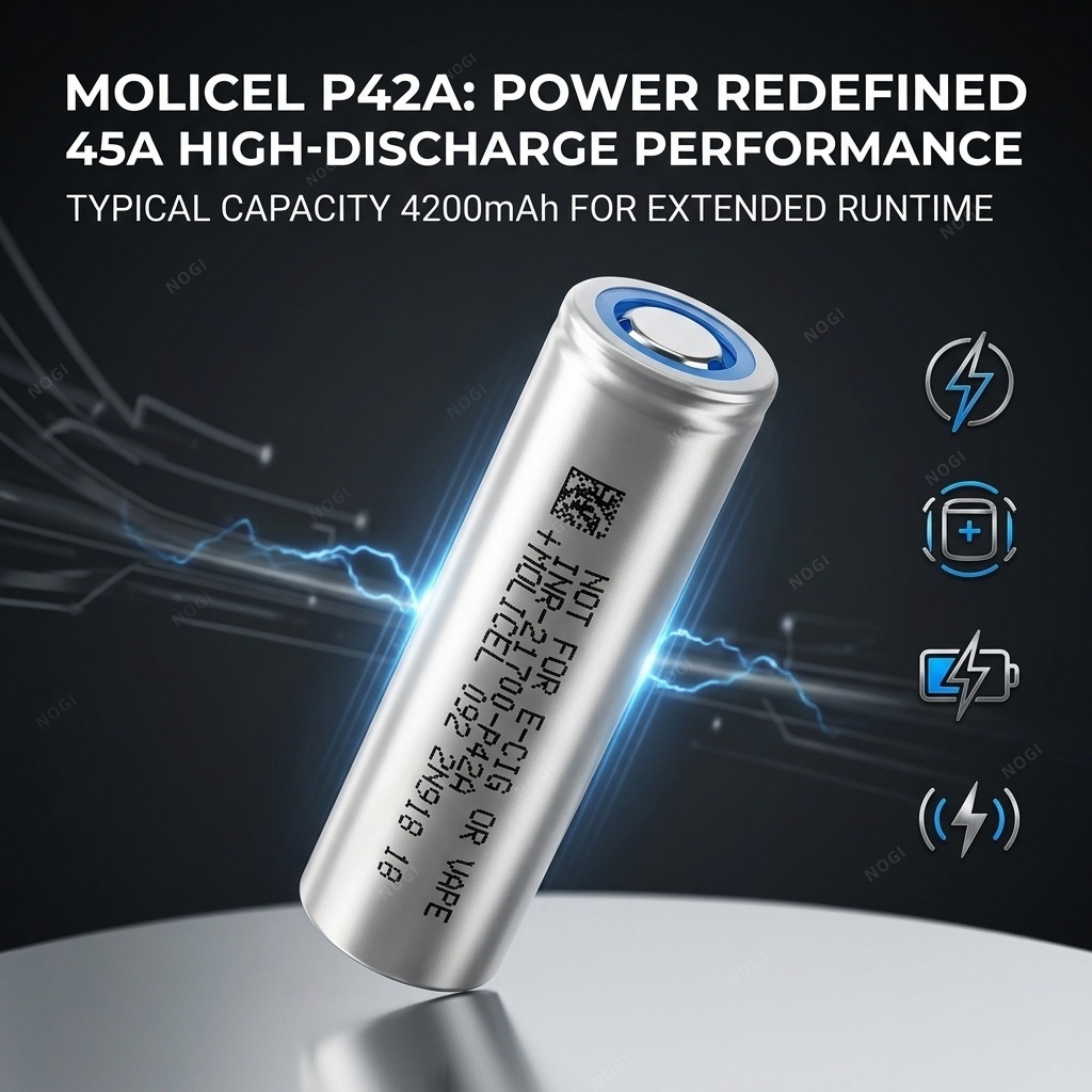 Molicel INR21700‑P42A 4200mAh 45A High Drain Li‑ion Battery 3.7V 21700 battery cell for Power Tools & EV,NOGIPower ,Molicel INR21700‑P42A 4200mAh 45A High Drain Li‑ion Battery 3.7V 21700 battery cell for Power Tools & EV