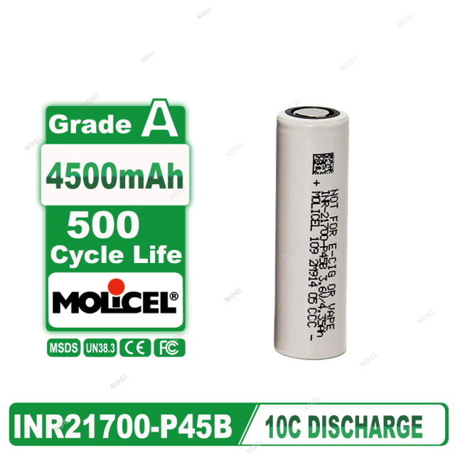 Molicel INR21700-P45B 4500mAh 45A High Drain Li-ion Battery-3.7V 21700 High Energy Density Cell for Power Tools & EV,NOGIPower ,Molicel INR21700-P45B 4500mAh 45A High Drain Li-ion Battery-3.7V 21700 High Energy Density Cell for Power Tools & EV