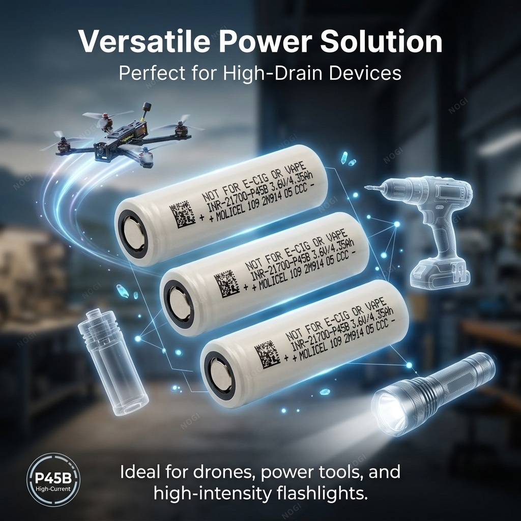 Molicel INR21700-P45B 4500mAh 45A High Drain Li-ion Battery-3.7V 21700 High Energy Density Cell for Power Tools & EV,NOGIPower ,Molicel INR21700-P45B 4500mAh 45A High Drain Li-ion Battery-3.7V 21700 High Energy Density Cell for Power Tools & EV