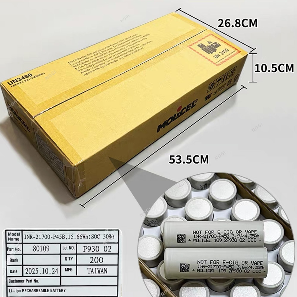Molicel INR21700-P45B 4500mAh 45A High Drain Li-ion Battery-3.7V 21700 High Energy Density Cell for Power Tools & EV,NOGIPower ,Molicel INR21700-P45B 4500mAh 45A High Drain Li-ion Battery-3.7V 21700 High Energy Density Cell for Power Tools & EV