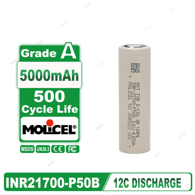 Original Molicel INR21700‑P50B 21700 Battery 5000mAh 60A High Power Li‑ion Cell -Ideal for Heavy‑Duty High‑Drain Systems,NOGIPower ,Original Molicel INR21700‑P50B 21700 Battery 5000mAh 60A High Power Li‑ion Cell -Ideal for Heavy‑Duty High‑Drain Systems