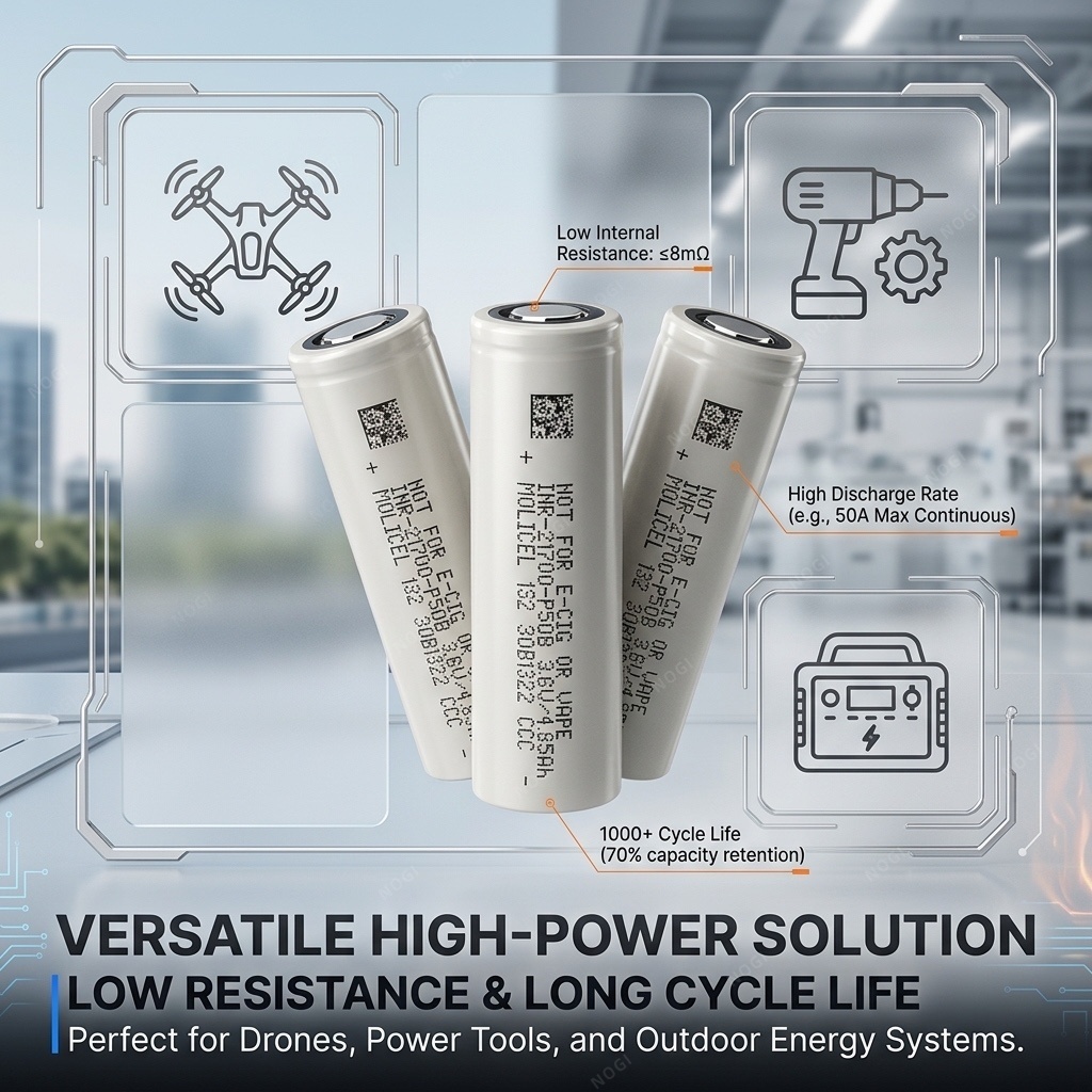 Original Molicel INR21700‑P50B 21700 Battery 5000mAh 60A High Power Li‑ion Cell -Ideal for Heavy‑Duty High‑Drain Systems,NOGIPower ,Original Molicel INR21700‑P50B 21700 Battery 5000mAh 60A High Power Li‑ion Cell -Ideal for Heavy‑Duty High‑Drain Systems