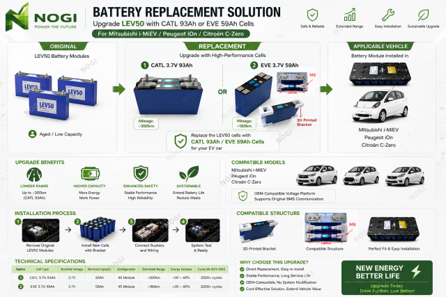 CATL 93Ah Lithium Cell Replacement Upgrade for Yuasa LEV50 Mitsubishi i-MiEV, Peugeot iOn & Citroën C-Zero,NOGIPower ,CATL 93Ah Lithium Cell Replacement Upgrade for Yuasa LEV50 Mitsubishi i-MiEV, Peugeot iOn & Citroën C-Zero