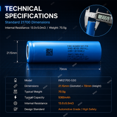 Samsung INR21700-53G1 5300mAh 3.63V Cylindrical Lithium Ion Cell 2C Continuous Discharge,NOGIPower ,Samsung INR21700-53G1 5300mAh 3.63V Cylindrical Lithium Ion Cell 2C Continuous Discharge