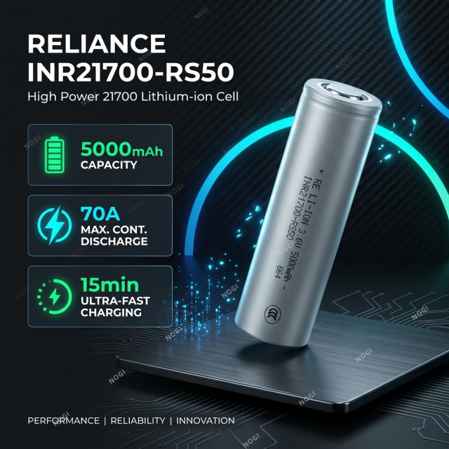 Reliance INR21700-RS50 5000mAh 3.7V 21700 cell with Ultra-Wide Temperature 70A high discharge rate,NOGIPower ,Reliance INR21700-RS50 5000mAh 3.7V 21700 cell with Ultra-Wide Temperature 70A high discharge rate