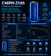 EVE C46PH-V1.1 3.2V 21Ah LFP Cylindrical Cell | 13000 Long Cycles, 30C Peak High Rate Discharge,NOGIPower ,EVE C46PH-V1.1 3.2V 21Ah LFP Cylindrical Cell | 13000 Long Cycles, 30C Peak High Rate Discharge-NOGIPower