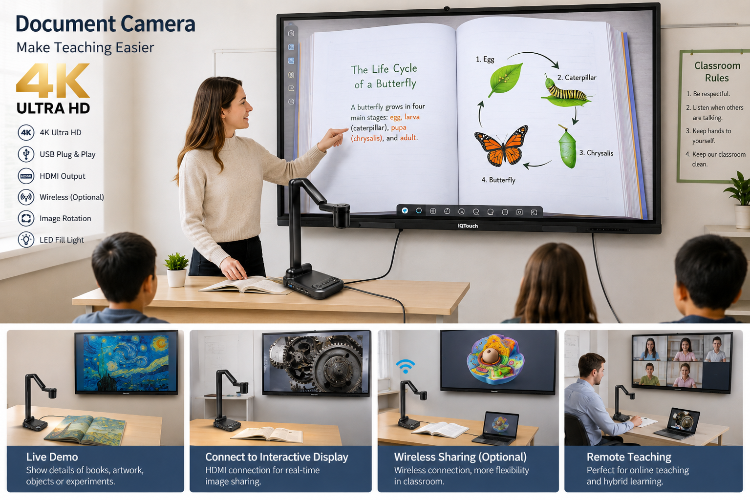FT-F705 4K Foldable Optical Document Camera,Phanture,FT-F705 4K Foldable Document Camera with 12x Optical Zoom